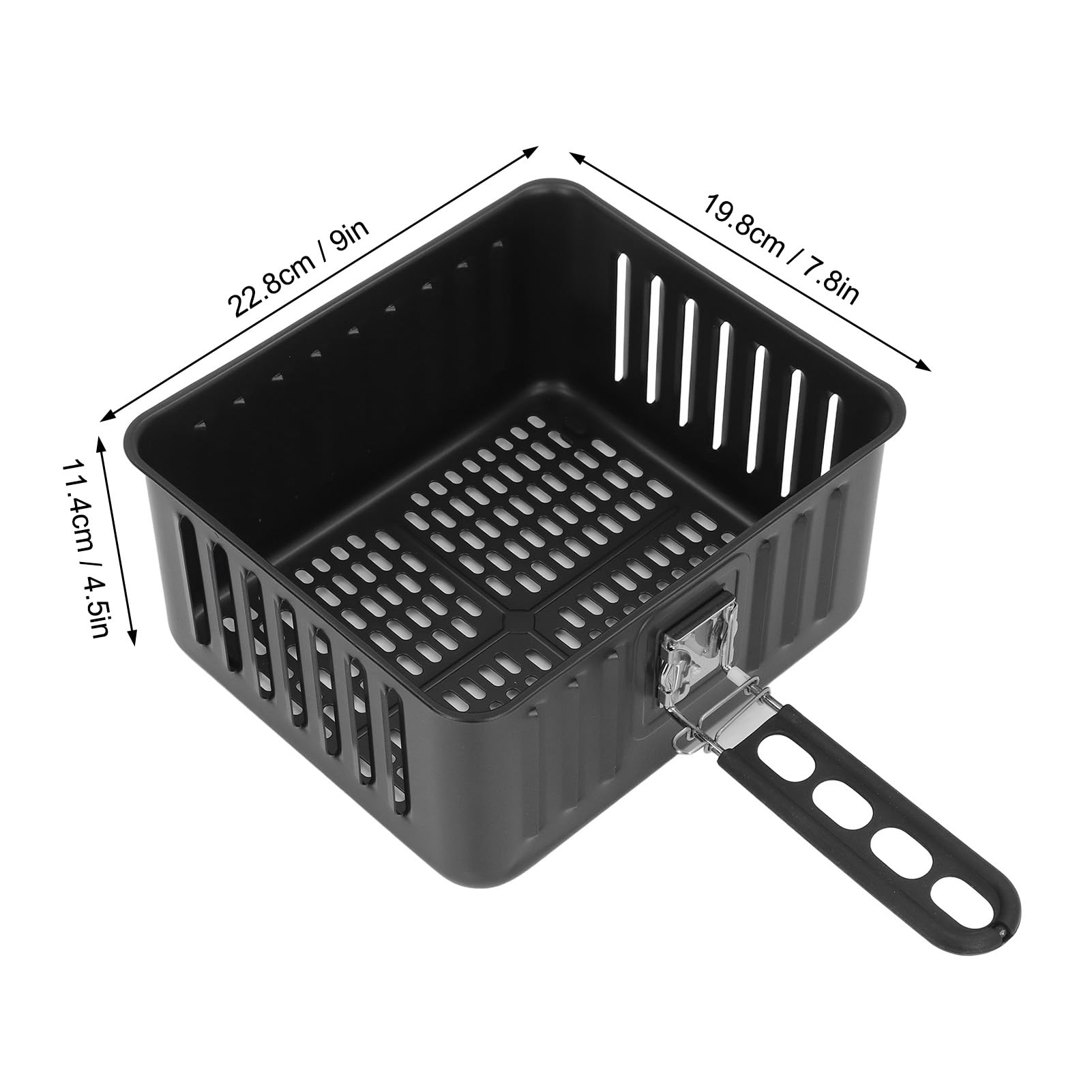 Panier à friteuse antiadhésif en acier inoxydable 6L, lavable au lave-vaisselle avec poignée amovible, panier à friteuse carré pour