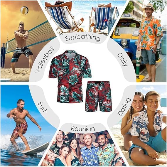 YTD Mens Flower Hawaiian 2 Piece Outfit Sets Short Sleeve Beach Casual Button Down Shirt and Shorts Suits - Image 6