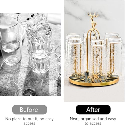 Miniatura 5 de Estante giratorio de secado de botellas, soporte ligero de lujo para secar tazas de vidrio, soporte organizador de tazas con diseño de alce con 6