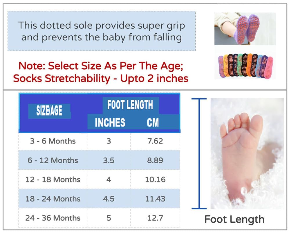 Image of NEOBABY Cotton Printed Anti Slip Grip Dotted Socks for Kids & Babies Boys & Girls (Assorted /Random Designs)-(Pack Of 6)