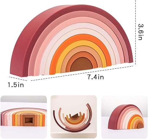 Miniatura 2 de Juguete apilable de arcoíris de 10 capas con forma de arco de silicona, bloques de rompecabezas de anidación, juguete Montessori, juguetes