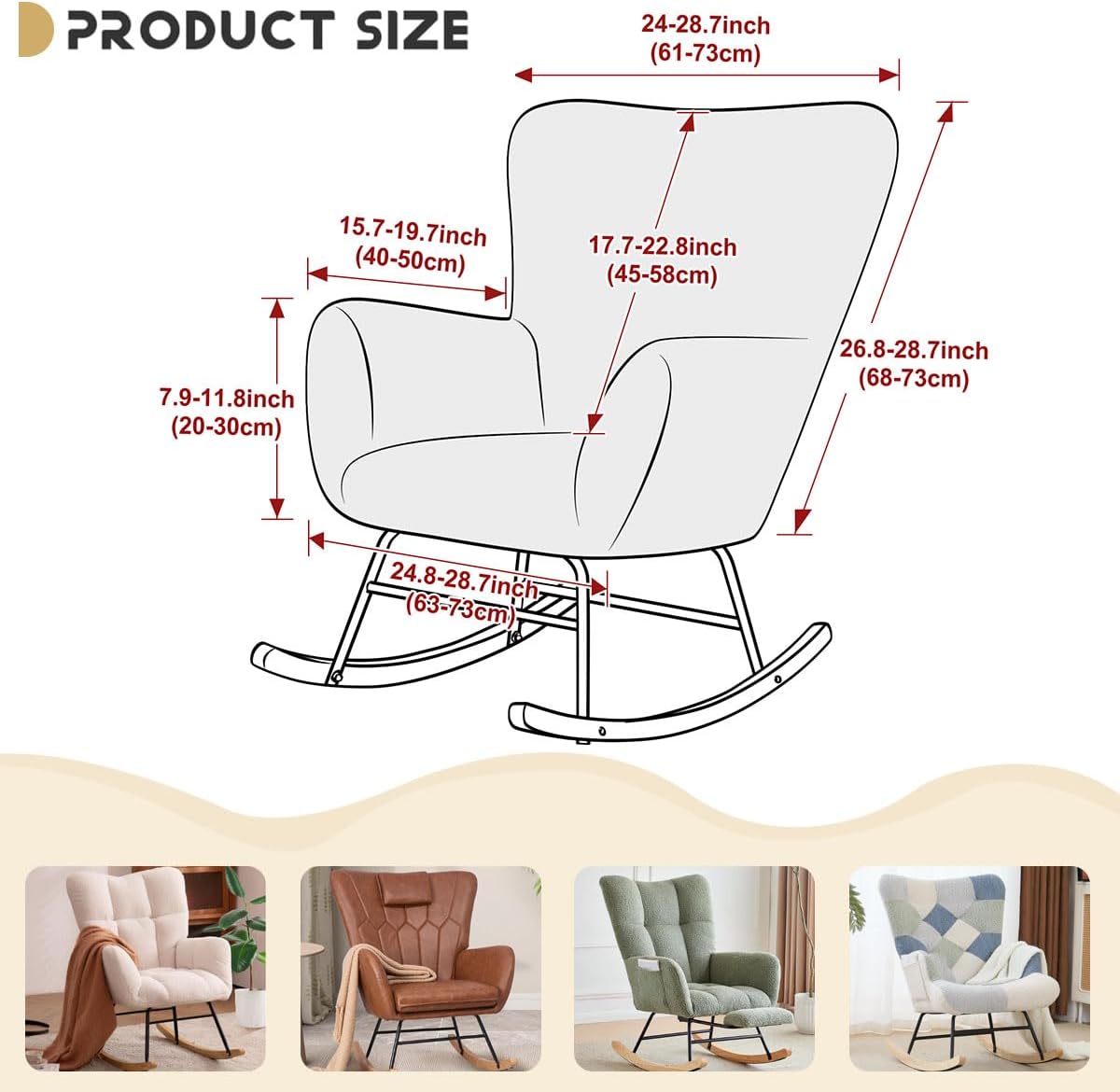 Levoberg Nursery Rocking Chair Cover Velvet Rocker Glider Chairs Cover Slipcovers Stretch Rocking Accent Chair Cover Recliner Armchair Slipcover for Nursery Living Room Bedroom Office Peacock Blue