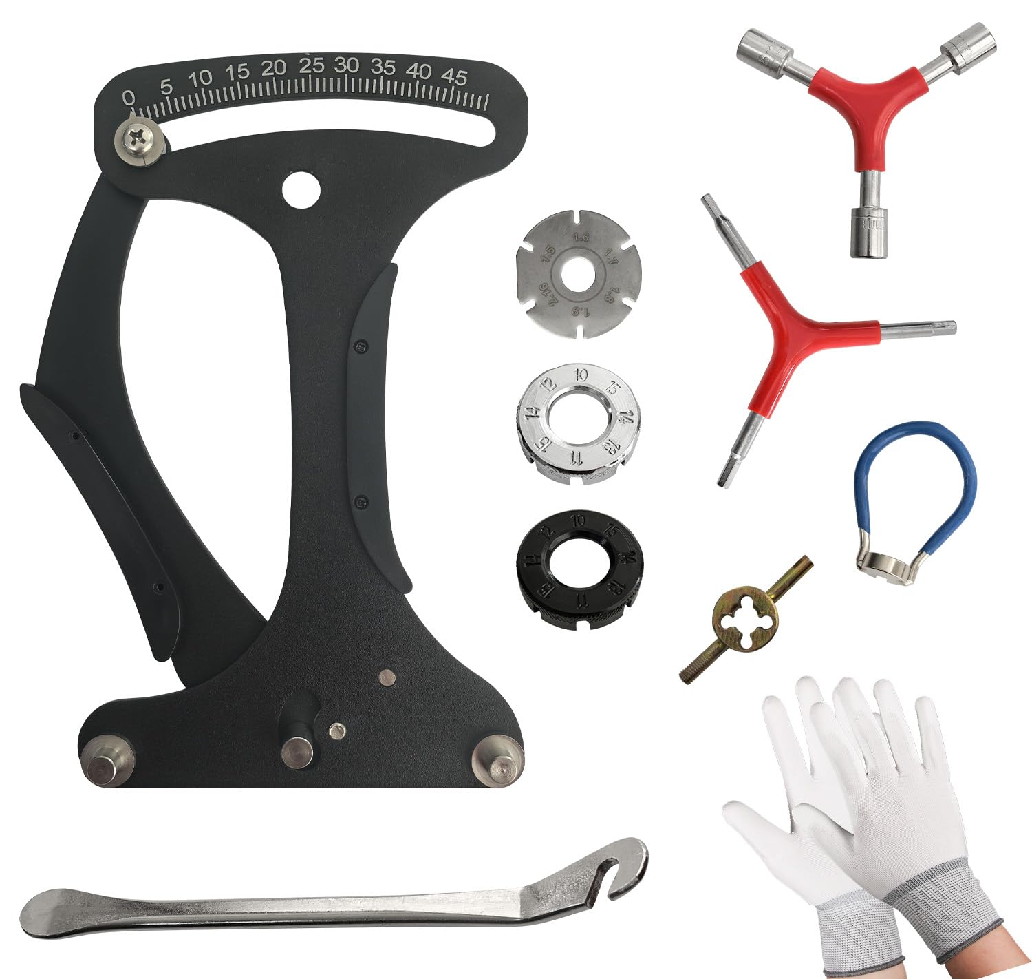 SUGOOE Bicycle Spoke Tension Meter Wrench Repair Tool Set, 9pcs Portable Bike Spoke Adjustment Tool Kit for Bike Repair