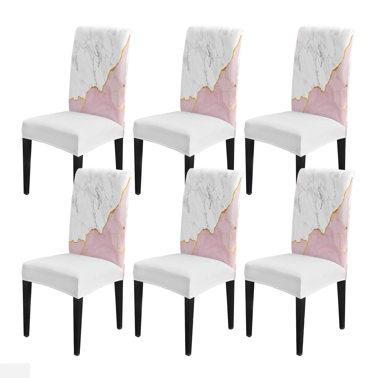 Marble Pink Dining Chair Cover Set of 4,Stretch Chair Protectors Slipcover,Spandex Kitchen Chair Seat Back Cushion Slip Cover for Dining Room,Party,Ceremony Marbling White Gray Gold Modern Abstract