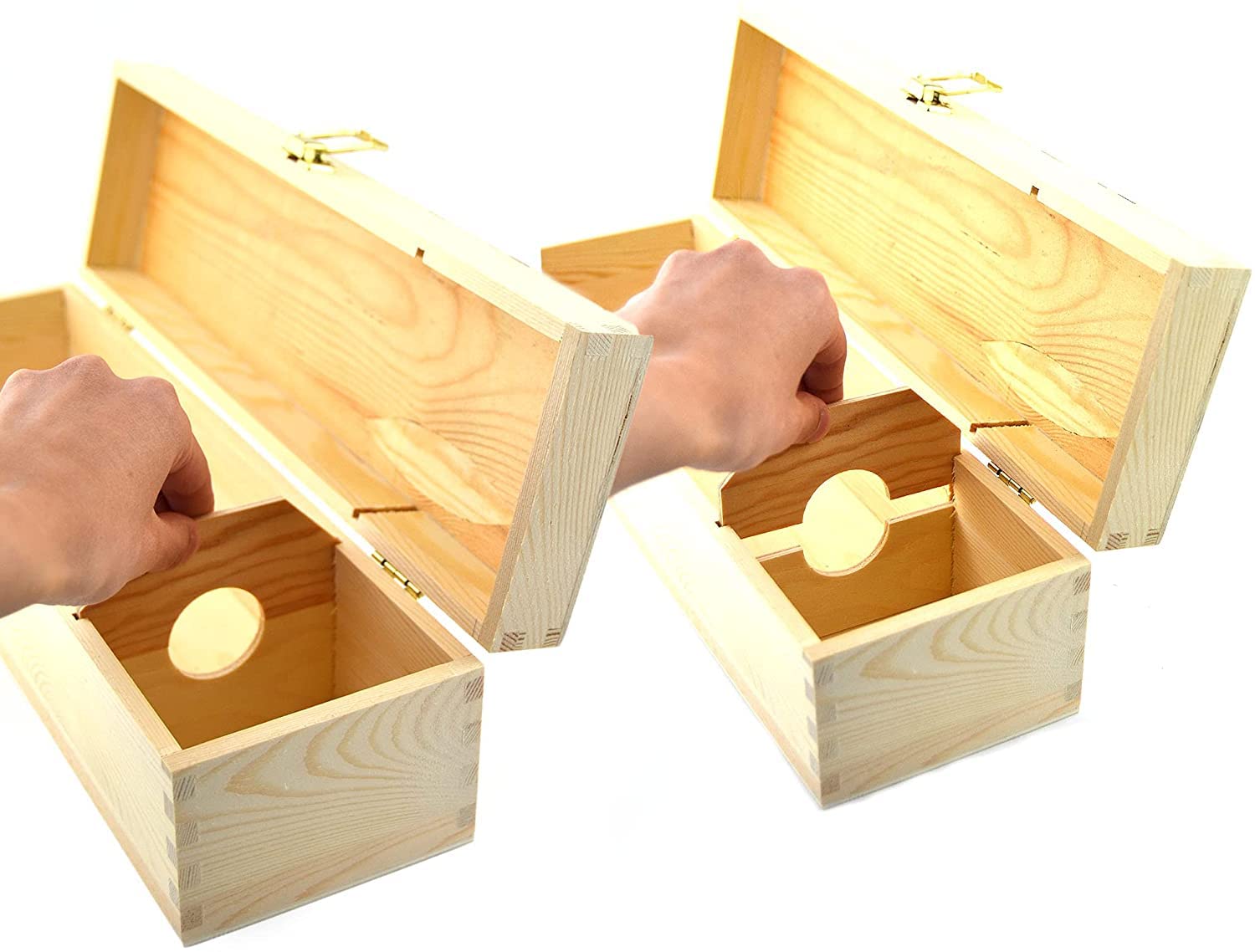 3 cajas de madera para vino con uno, dos y tres compartimentos para botella de vino estándar