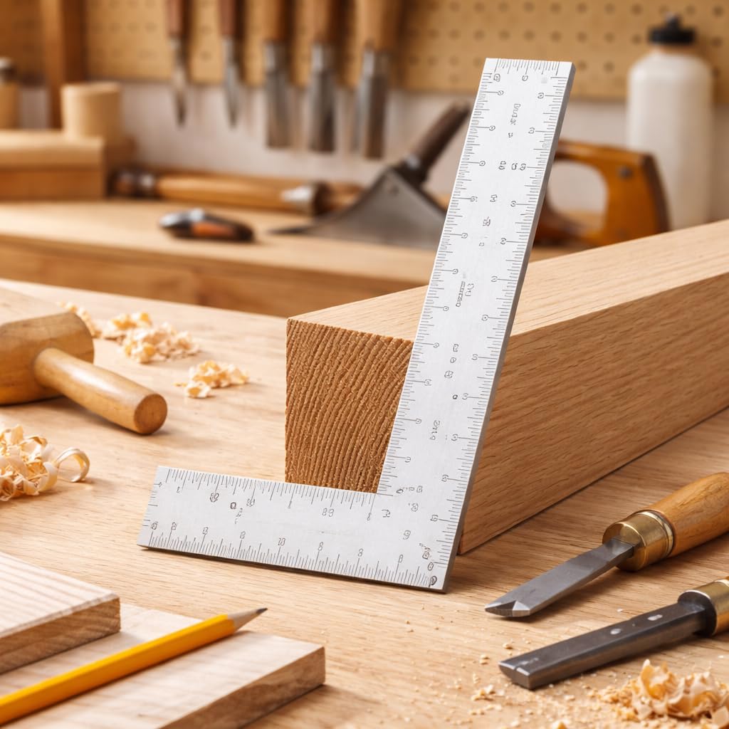Professional L-Shaped Stainless Steel Woodworking Ruler, Double-Sided Precision Scale, Measuring and Layout Tool for Carpentry