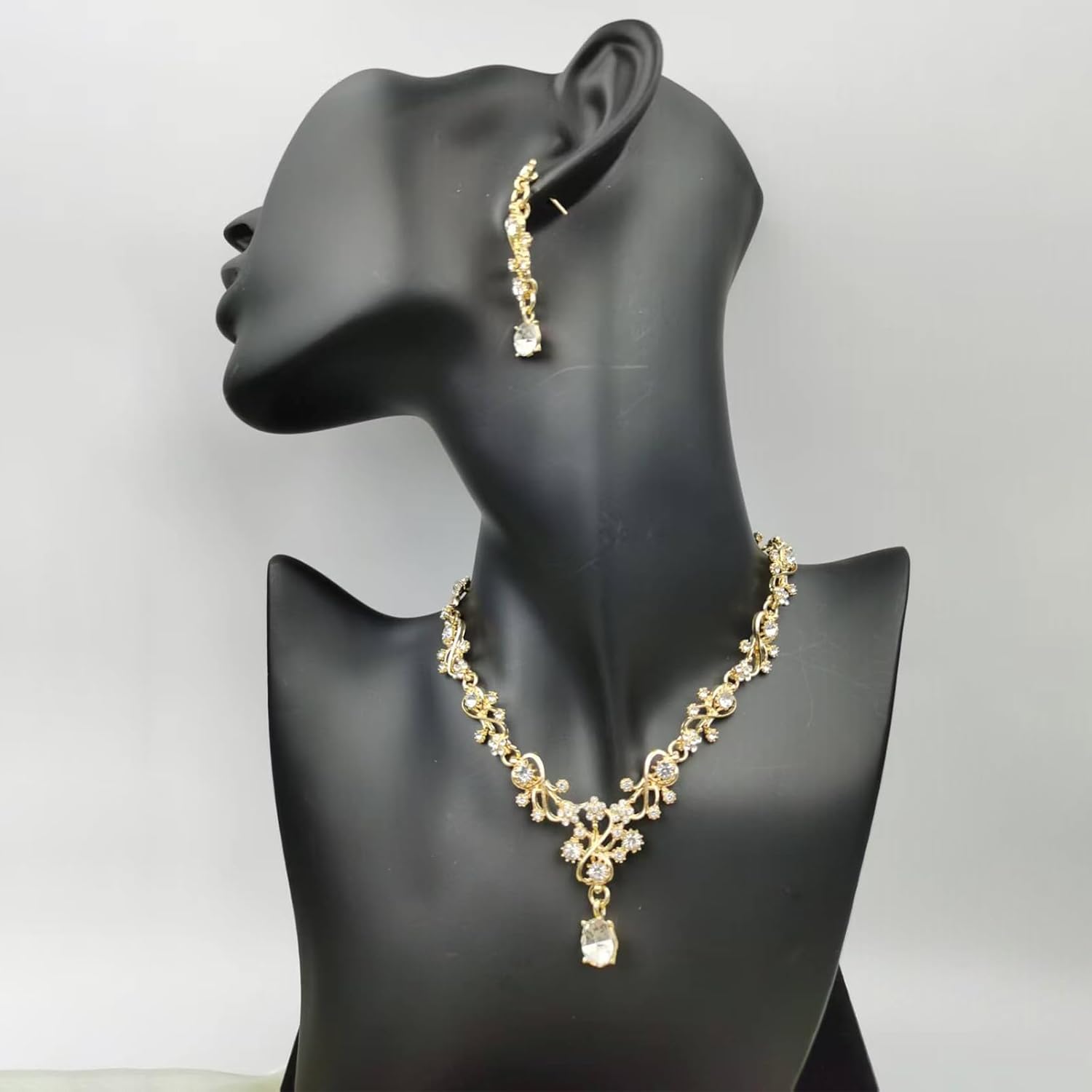 Sparkly Rhinestone Flower Jewelry Set for Women,Charming Wedding Floral Dangle Earrings Necklace Glossy Bride Bridesmaid Prom Jewelry Gifts - Image 6