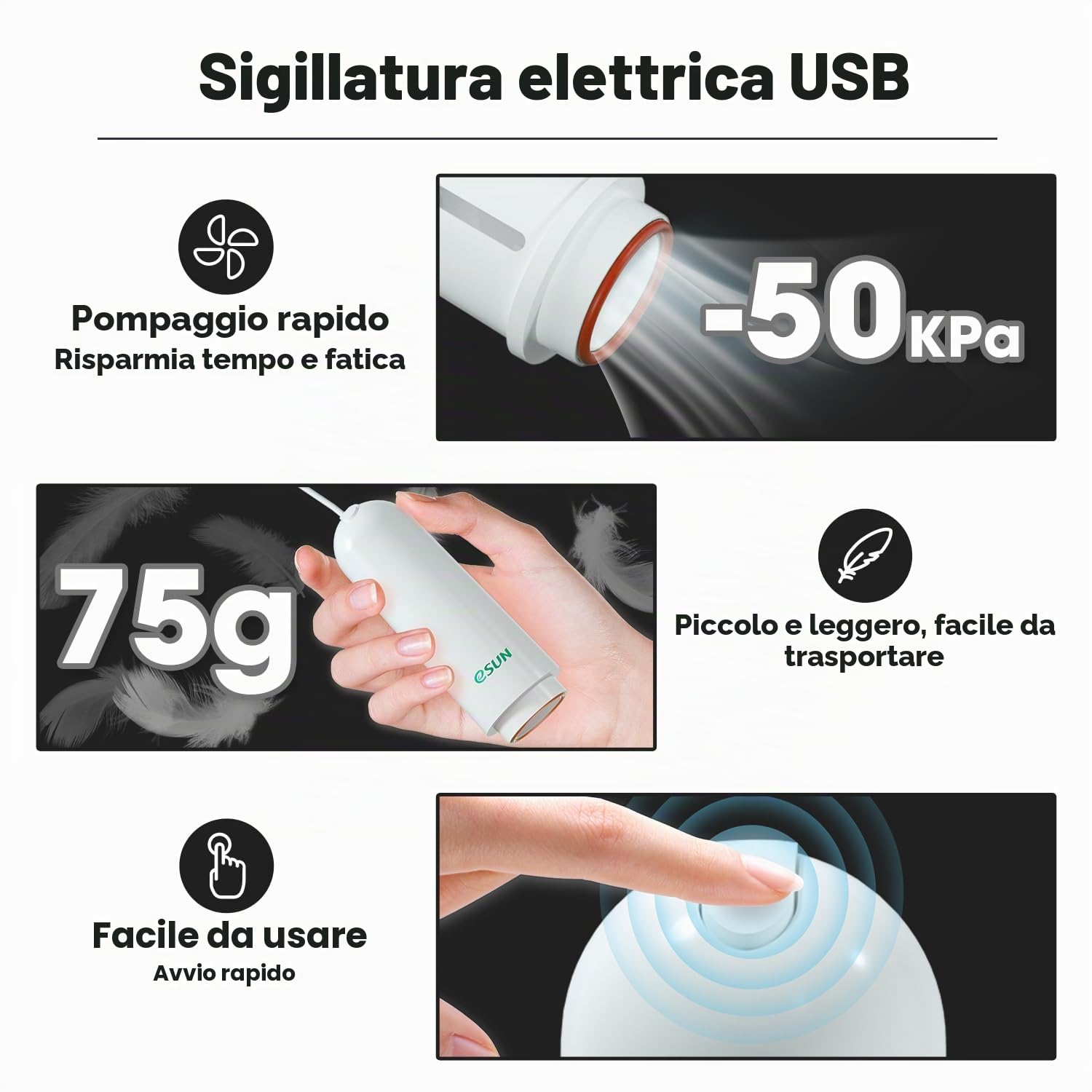 eSUN Upgrade Kit Sottovuoto, 10pz Stampante 3D Filamento Compressione Sottovuoto con pompa USB, riutilizzabile filamento a prova di umidità sacchetto sigillato sottovuoto