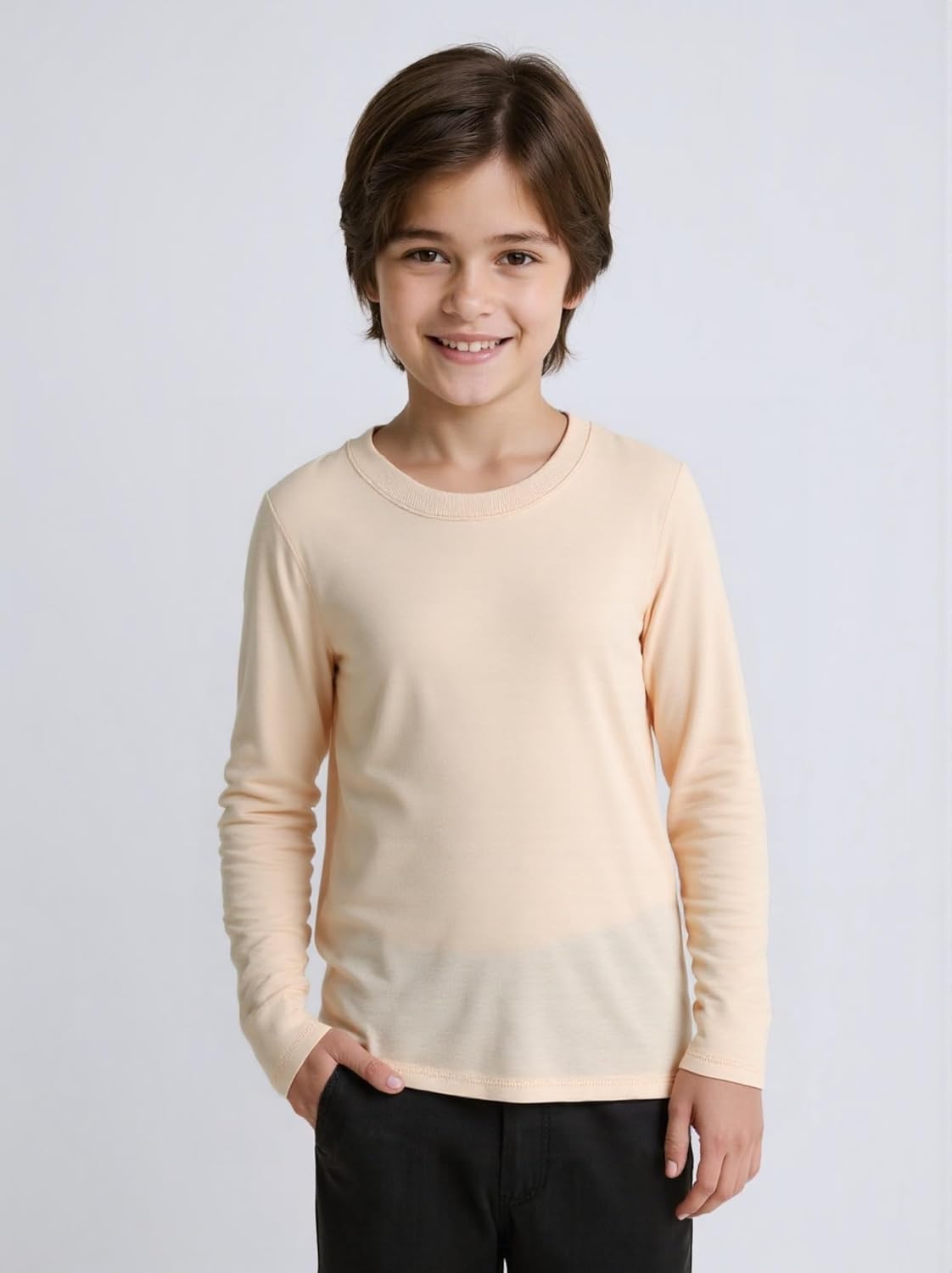 Huata Boys Girls Long Sleeve T-Shirt Unisex Crewneck Tee 2 Packs - Image 2