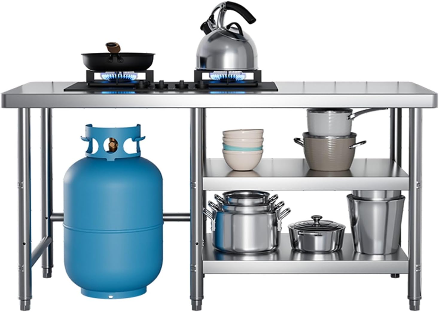 Stainless-Steel Kitchen Work Table, 3-Tier Commercial Restaurant Workbench, Heavy Duty Prep Table for Home, Kitchen, Restaurant, Garage, Warehouse, 39.4''x15.7''x31.5''