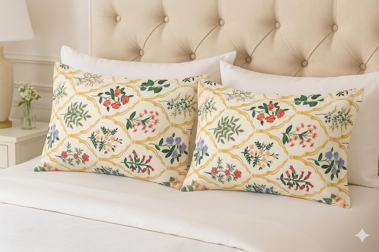 HOUSE FOX Zippered Cotton Pillow Covers (NOT Pillow) – 18x28 Inch | 1 pair | Set of 2 Pillowcases | Protectors | Hidden Chain , Soft, Durable & Fade Resistant (2, Ivory Flower)-picture-11