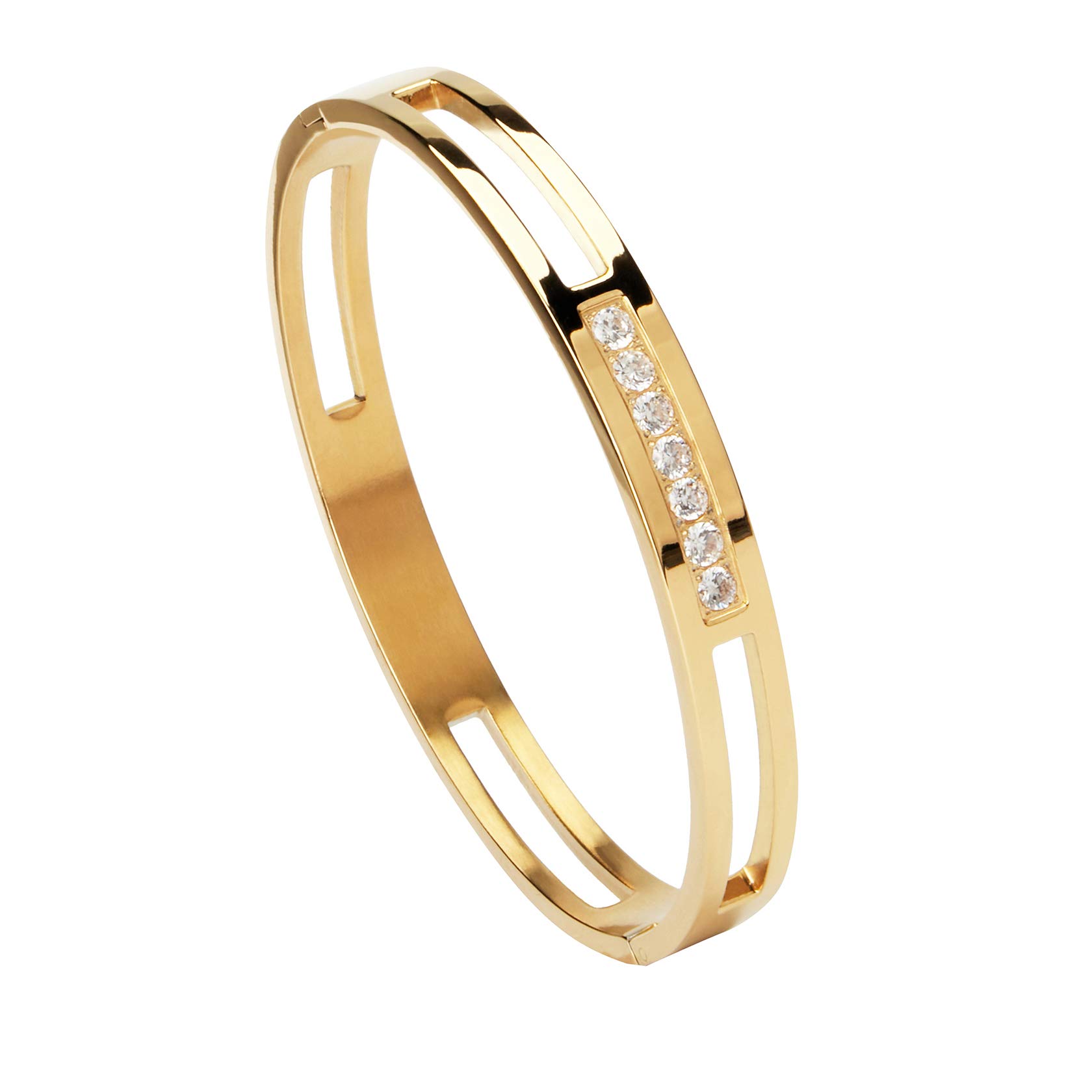 MILAKOO 6 8mm Gold Silver Color Bangle Hollow Stainless Steel with Rhinestone Bracelets
