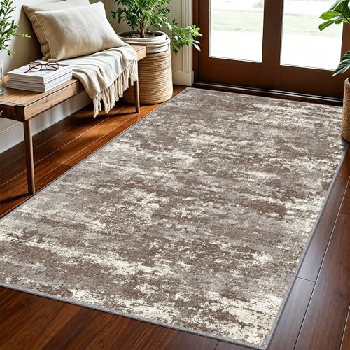 Tapete decorativo 3x5 pies antideslizante lavable marrón miniatura 1
