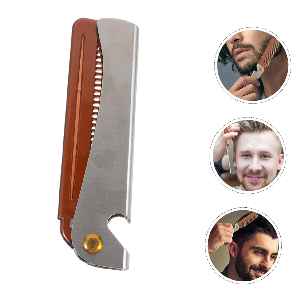 2pcs Folding Stainless Steel Beard Comb and Travel Metal Styling Comb for Men, Portable Pocket Hair Grooming Tool with Bottle Opener, Compact Beard Care Kit for Travel and Daily