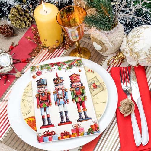 Servilletas de Navidad de cascanueces Whaline desechables con ramas de pino 4