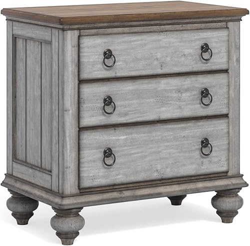 Flexsteel Plymouth Mesita de noche gris envejecida con tres cajones