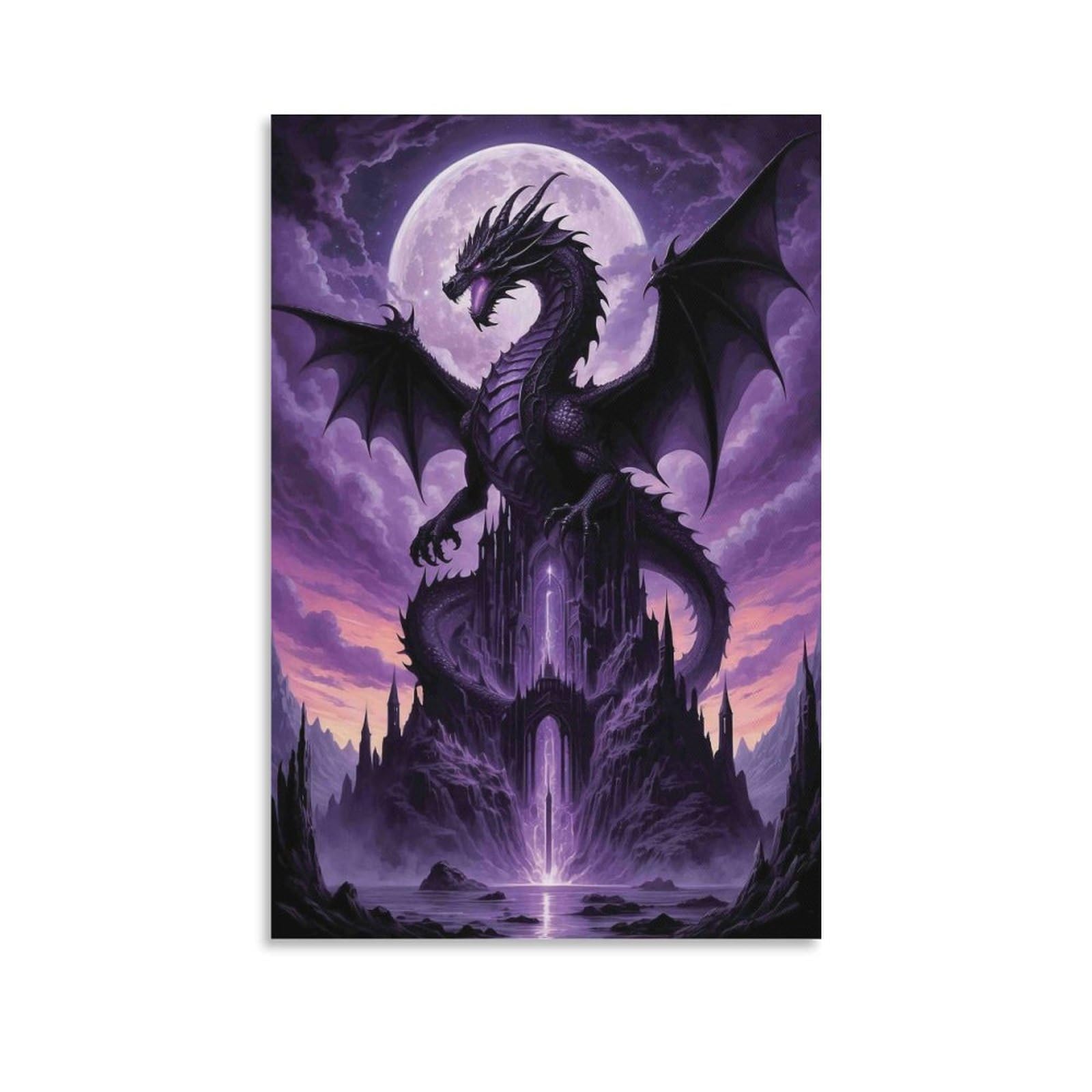 DHBANEIOK Dark Dragon Fantasy Poster Artwork Giclee Canvas Prints Modern Canvas Wall Art Picture Wall Hanging for Home Decorations 12x18inch(30x45cm)