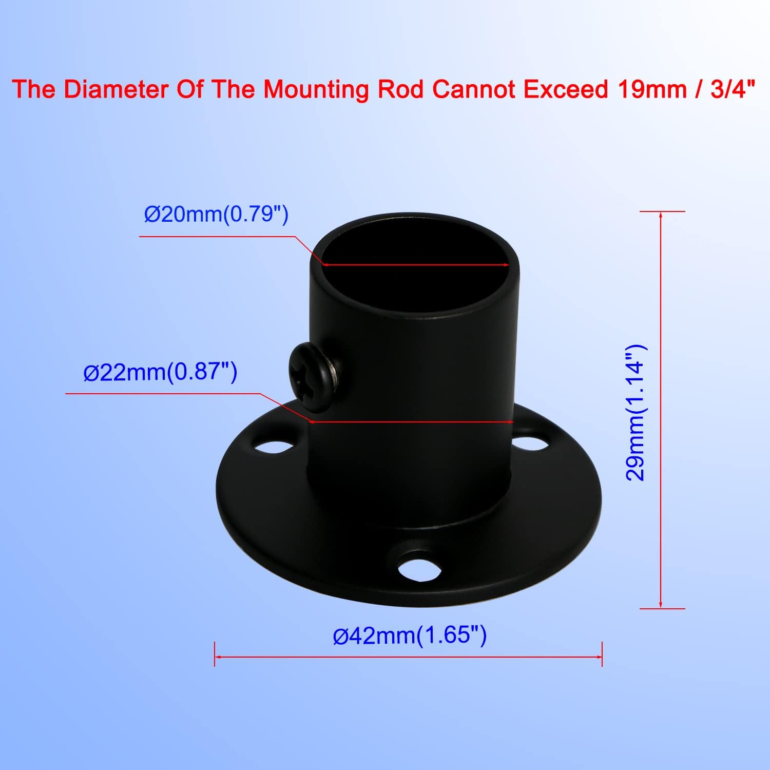 Closet Rod Bracket Flange Socket Kit with Matte Black Finish 19mm / 3/4" Wardrobe Rod Brackets Curtain Rod End Supports Rod Holder Brackets Stainless Steel, Closet Pole Socket Brackets 4 Pcs