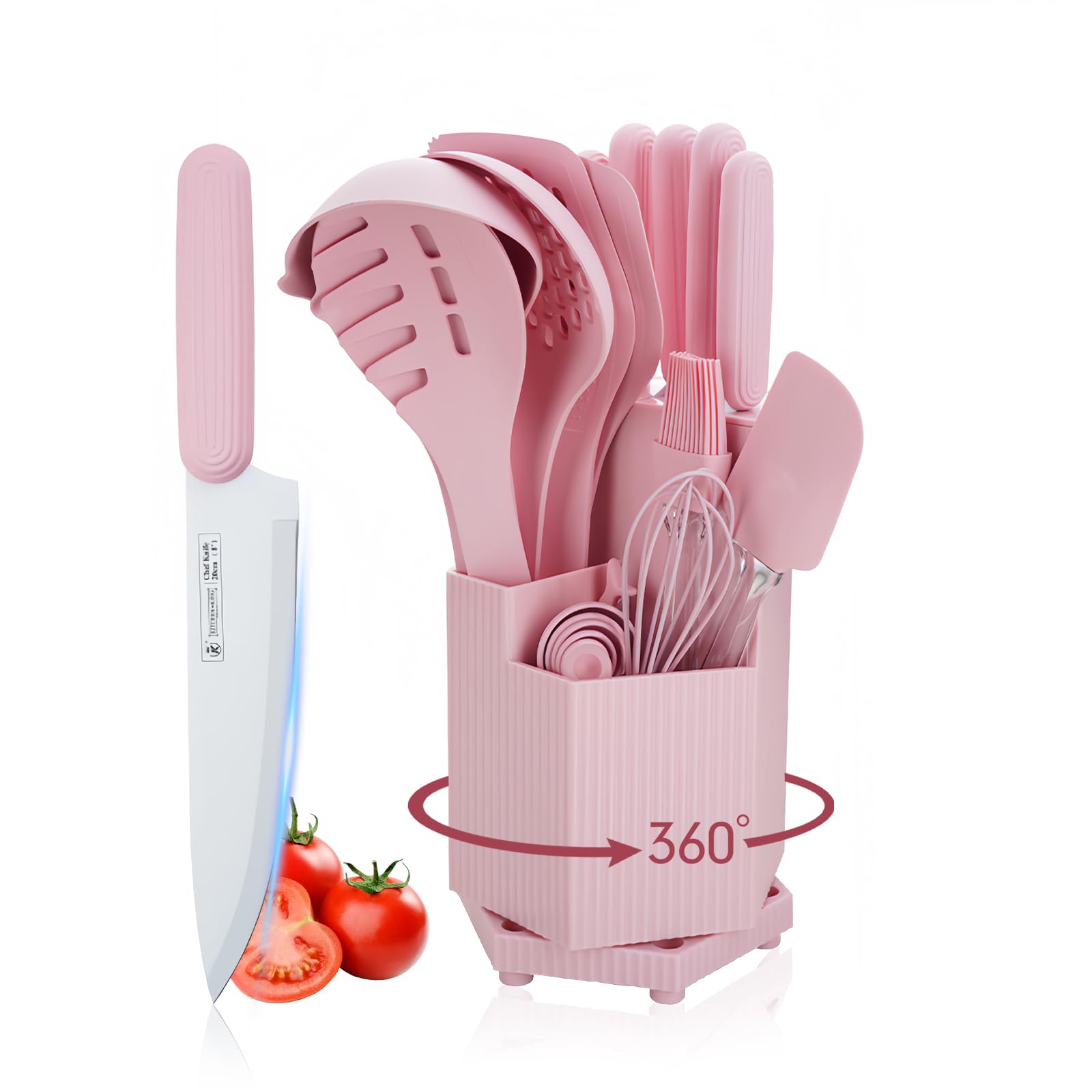 22-piece Knife Set Kitchen Utensils Set with Rotating Holder Nylon Utensils Set for Cooking Stainless Steel Sharp Chef