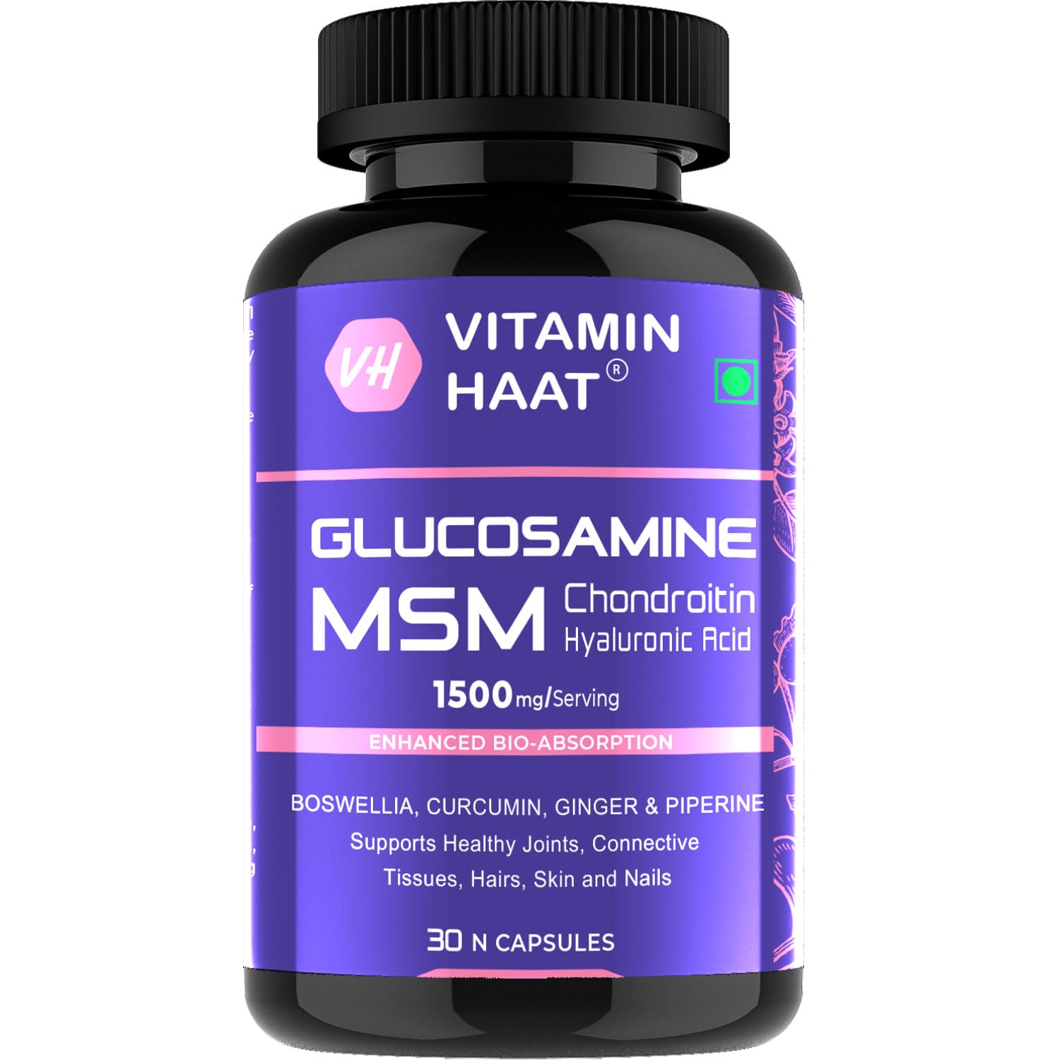 Vitaminhaat Glucosamine Chondroitin MSM | Hyaluronic Acid Collagen | Joint Cartilage Support | Muscle Health Supplement (30 Capsules)-image-28