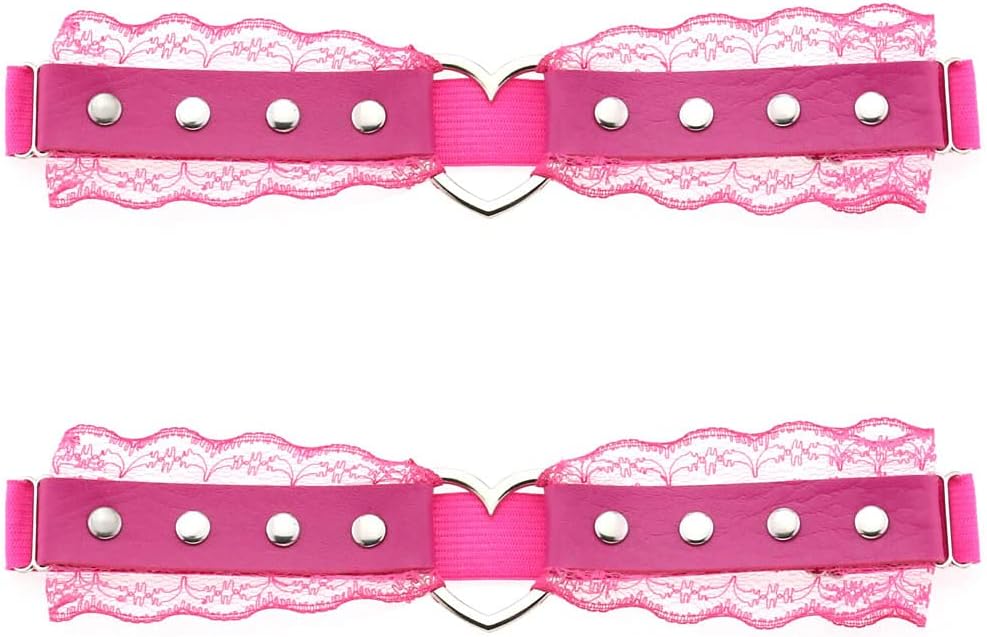 Women Girl Leather Heart Garters Leg Ring Belt Punk Studded Lace Elastic Thigh Ring Garters Adjustable