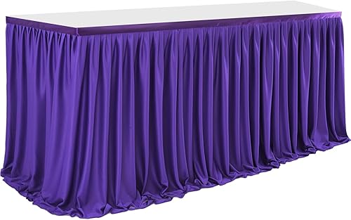 Miniatura 9 de Partisky Falda de mesa de poliéster morado para mesas rectangulares de 17 pies, mantel plisado resistente a las arrugas para banquetes, bodas,