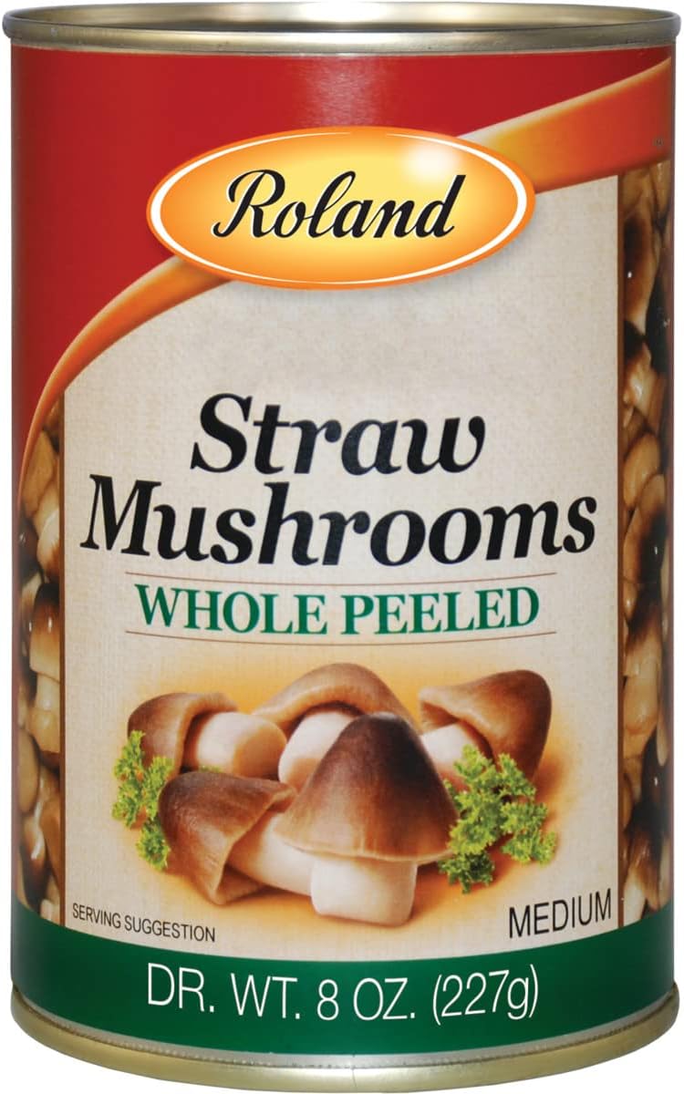 Roland Mushrooms, Straw, Whole Peeled, 15 Ounce (Pack of 8)