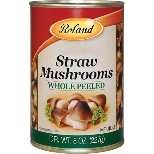 Roland Foods Champiñones de paja pelados enlatados, lata de 15 onzas, paquete de 8