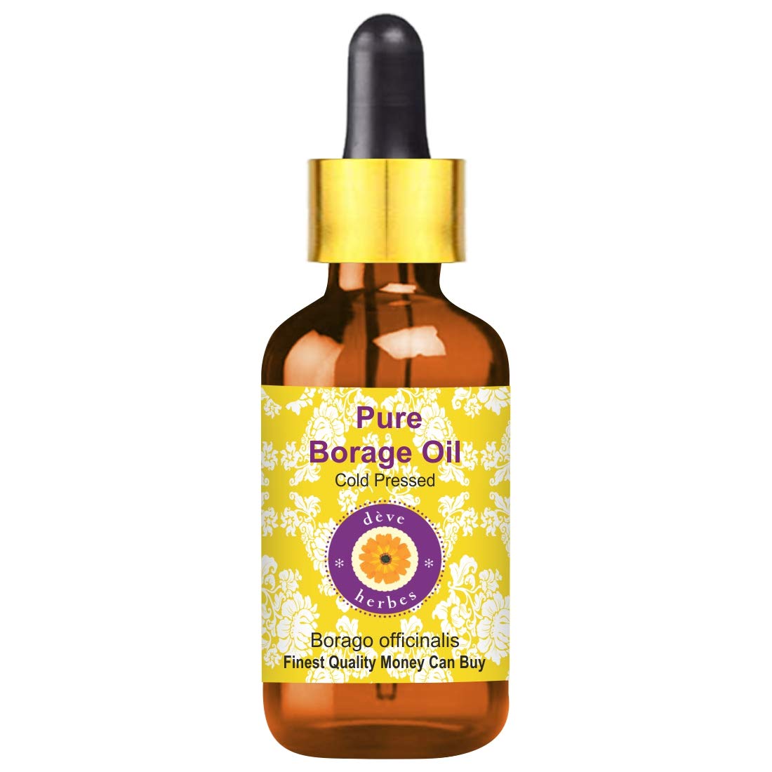 Deve Herbes Pure Borage Oil (Borago officinalis) with Glass Dropper Natural Therapeutic Grade Cold Pressed 10ml