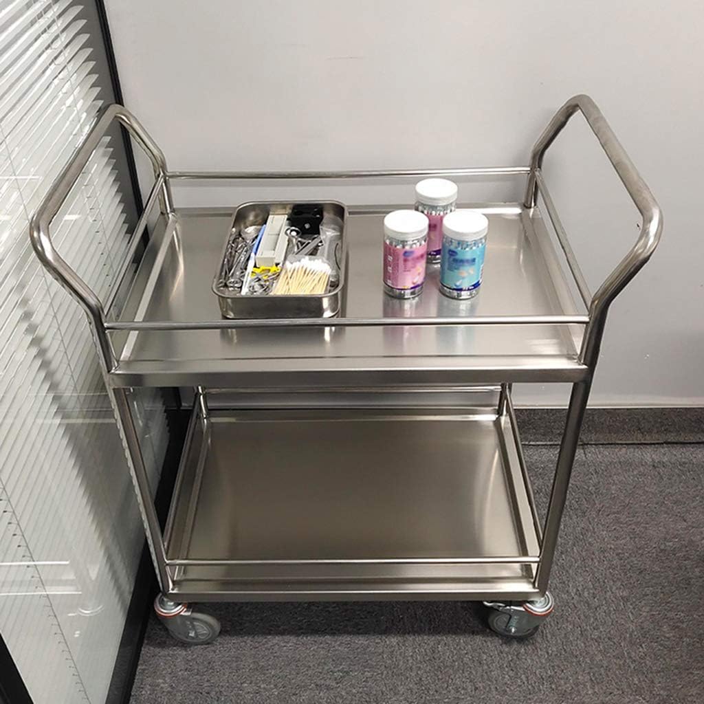 One-Piece Welded Medical Trolley 2-Layer Workbench Double Armrests Fenced 201/304/316 Stainless Steel Optional High-end Silent Wheels 15.7x15.7x33.5 Inches (316 Stainless Steel 40x35x80)