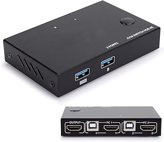 KVM Switcher Sharing Mouse Keyboard Device,Professional KVM Switch USB + Share Device 2 In 1 Out for Printer Sharing Mouse Keyboard (KVM201)