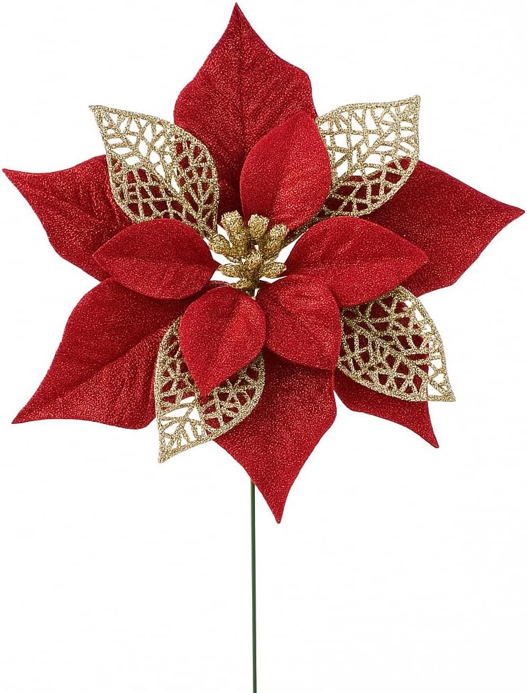 Kit 12 Flores Decorativas Natalinas com Haste Flexível, 23 cm, Tecido Brilhante, Caule 20 cm, para Árvores de Natal Guirlandas e Vasos, Vermelho, Dourado, Prata ou Rosa (Vermelho) Kit 12 Flores Decorativas Natalinas com Haste Flexível, 23 cm, Tecido Brilhante, Caule 20 cm, para Árvores de Natal Guirlandas e Vasos, Vermelho, Dourado, Prata ou Rosa (Vermelho)