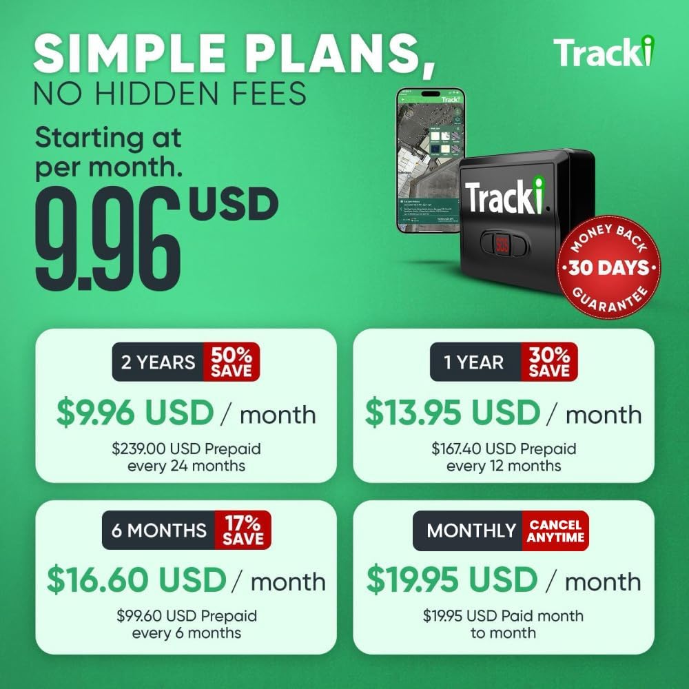 Tracki GPS Tracker for Vehicles, Car, Kids - US-Made Tech. 4G LTE GPS Tracking Device. Unlimited Distance, US & Worldwide. Small (Tracker) (Tracker 6-mo Subscription Incl.) 4 61bHX35AX1L. AC SL1000