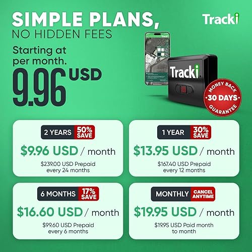 Miniatura 5 de Tracki Rastreador GPS para vehículos: activos 4G LTE en tiempo real y dispositivo de seguimiento de automóviles con aplicación, soporte magnético