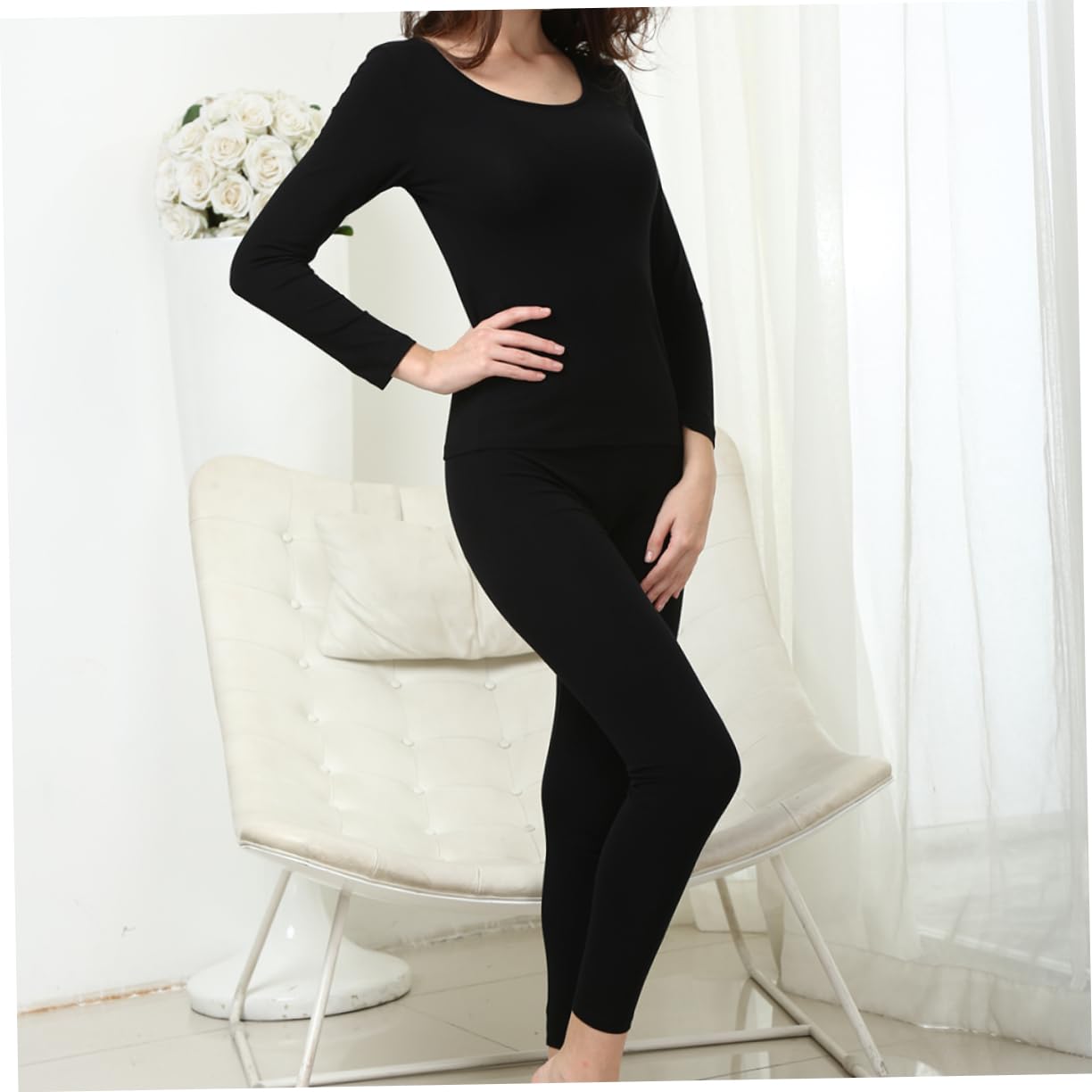LIFKOME Femmes sous-vêtements Thermiques sous-vêtement Thermique en Coton sous-vêtements Thermiques pour Femmes Rose