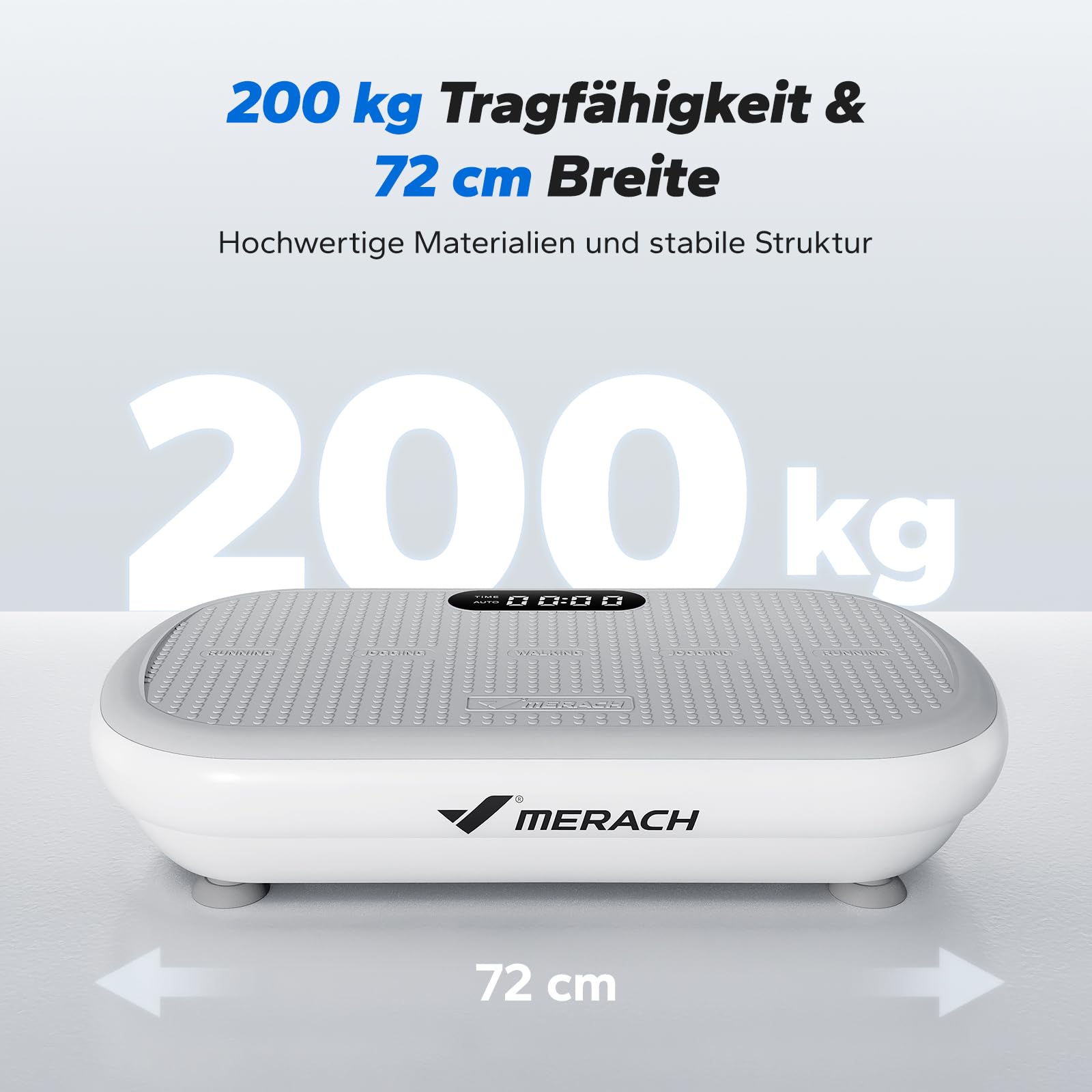 MERACH Leistungsstarke Vibrationsplatte für Workout und Shaping, 13 mm große Amplitude, 200 kg Gewichtskapazität, Silikonpedal, Integrierter Bluetooth-Lautsprecher