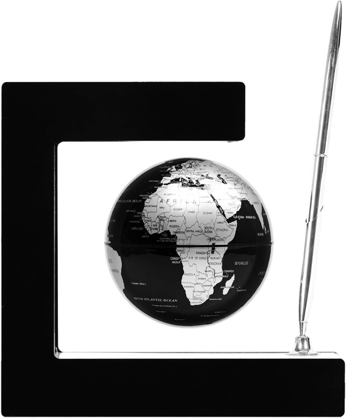 Personalized Magnetic Levitating Globe with LED Light Anti Gravity Floating Wrold Map Globe with Pen Unique Birthday Gift for Men Boss Kids Home Office Desk Gadget Decor (Black)
