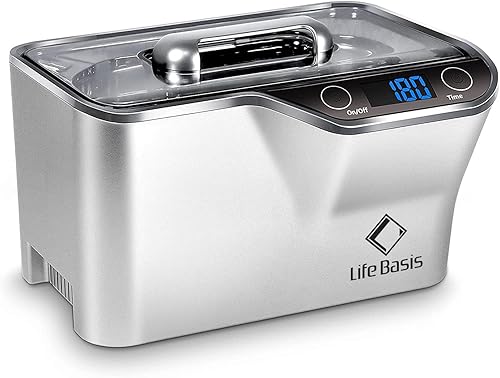 Miniatura 10 de LifeBasis Limpiador ultrasónico de joyas, máquina profesional de limpieza ultrasónica de 20 onzas (20.3 fl oz) con temporizador digital, soporte de