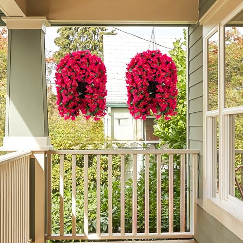 Image of INSPRING Artificial Bougainvillea Faux Flowers Plants Baskets for Outdoor Outside Decoration, 3PCS Fake Silk Flowers Long Trailing Vines UV Resistant Realistic for Front Door Porch Patio (Hotpink)