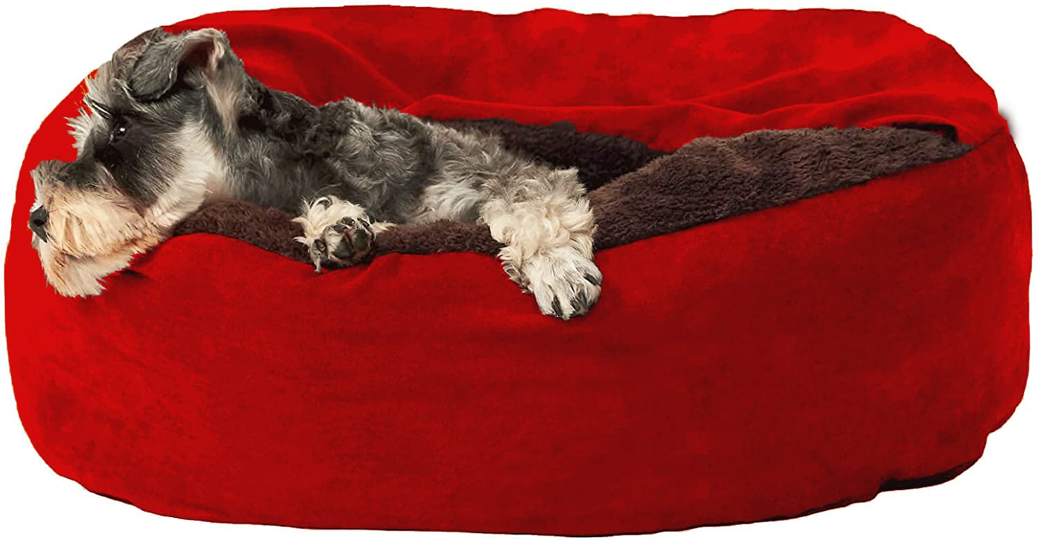 Powsome Dog Bed, with Blanket Attached, Snug Style Hooded Pet Cuddler Bed for Dogs and Cats Red Colour Small Size