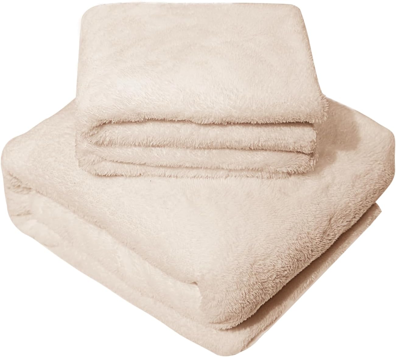 ZABER Teddy Fluffy Fleece Queen Fitted Sheet Three Piece Set,1 Plush Fitted Sheet and 2 Piece Soft Pillowcases Simple Style Thickened (Khaki, Queen) Khaki Queen