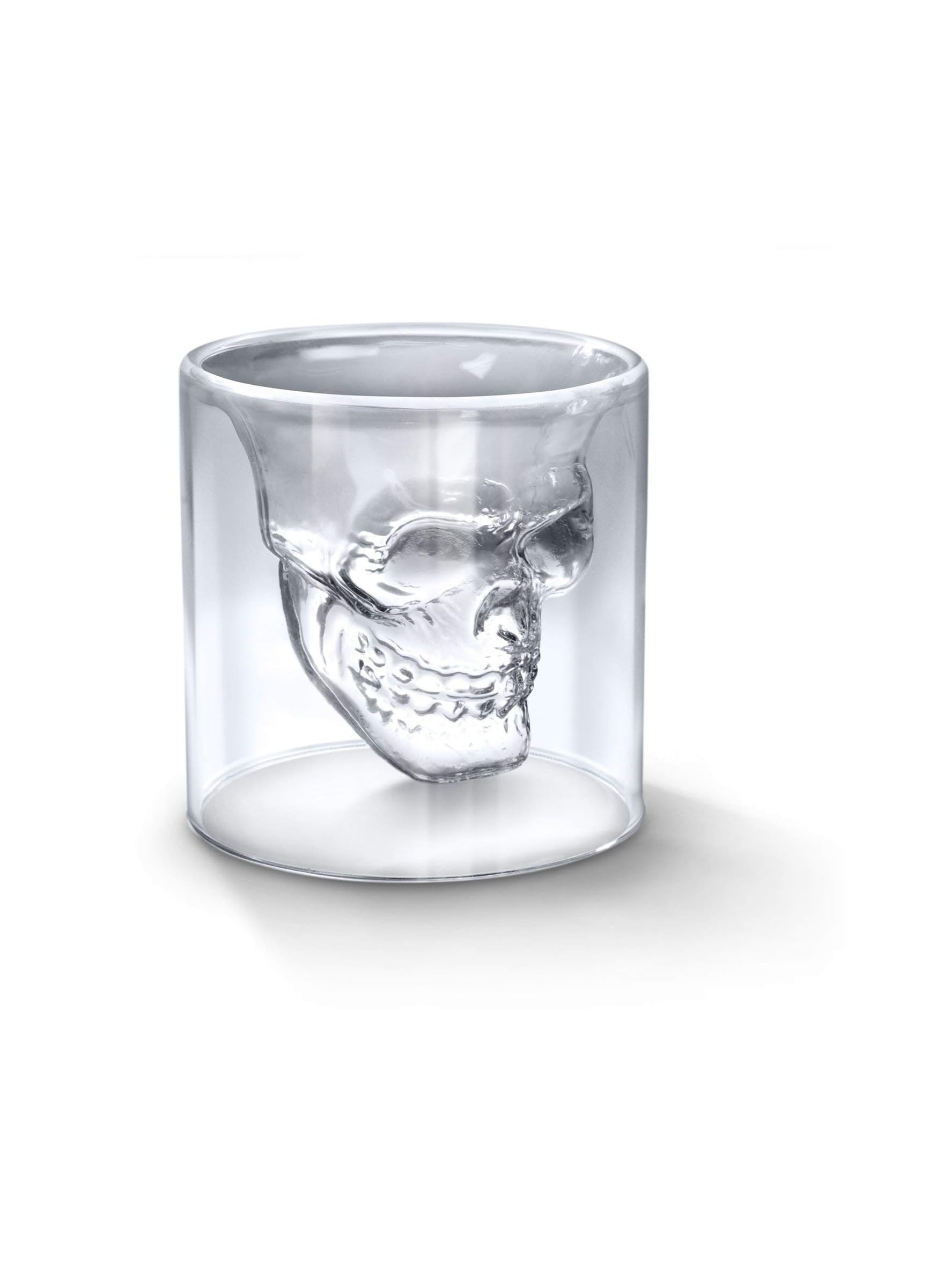 AzoneeDouble Layer Skull Glass Cup, 8.6oz / 255ML Cool Drinking Glassware Cup, Personalized Crystal Drinking Cup for Home Party, Creative Transparent Water Cup as Gift Decor