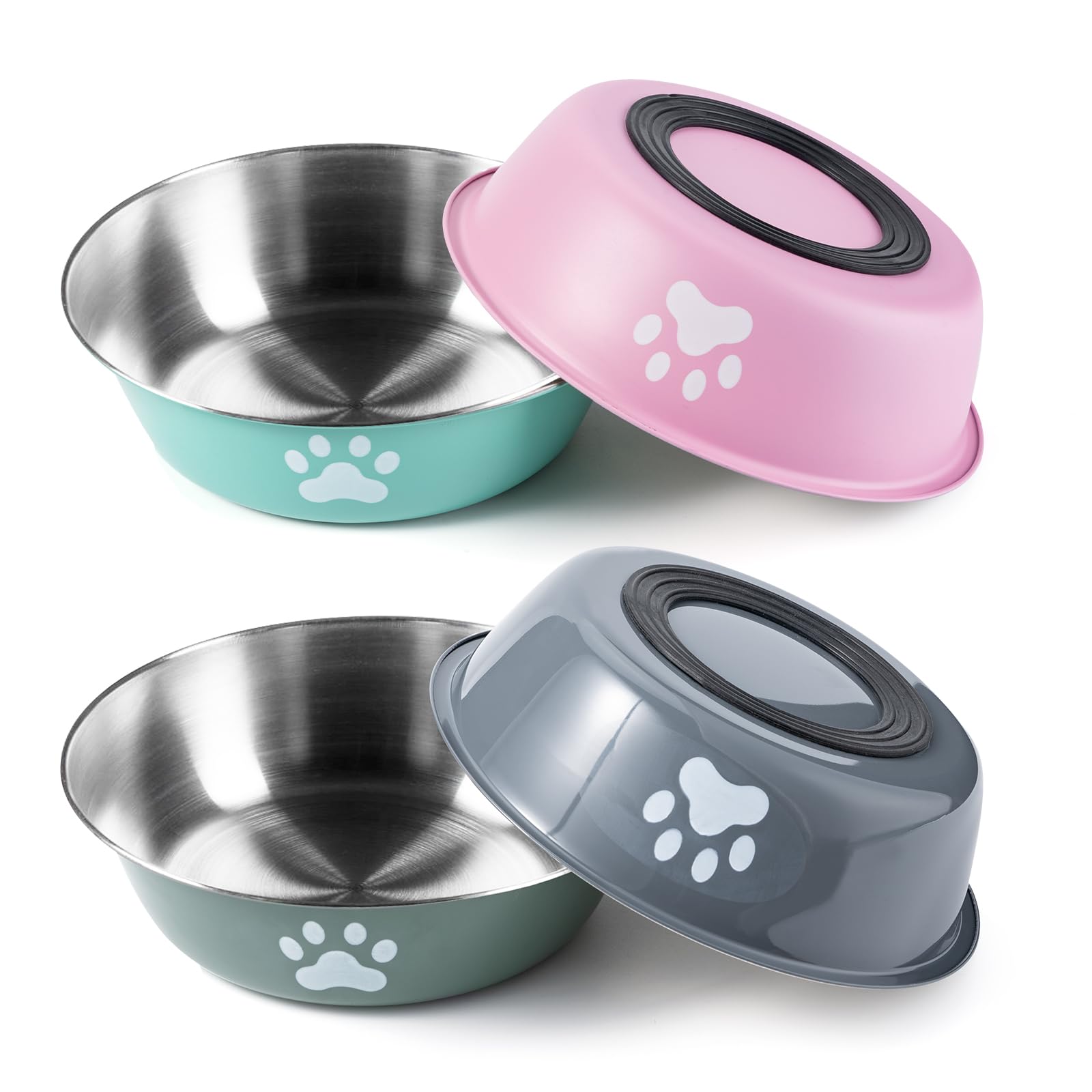 4 Pack 860ml Dog Bowls Stainless Steel Dogs Feeding Bowls with Nonslip Silicone Bottom Food Water Bowls Pet Feeder for Small Medium Dog Cat