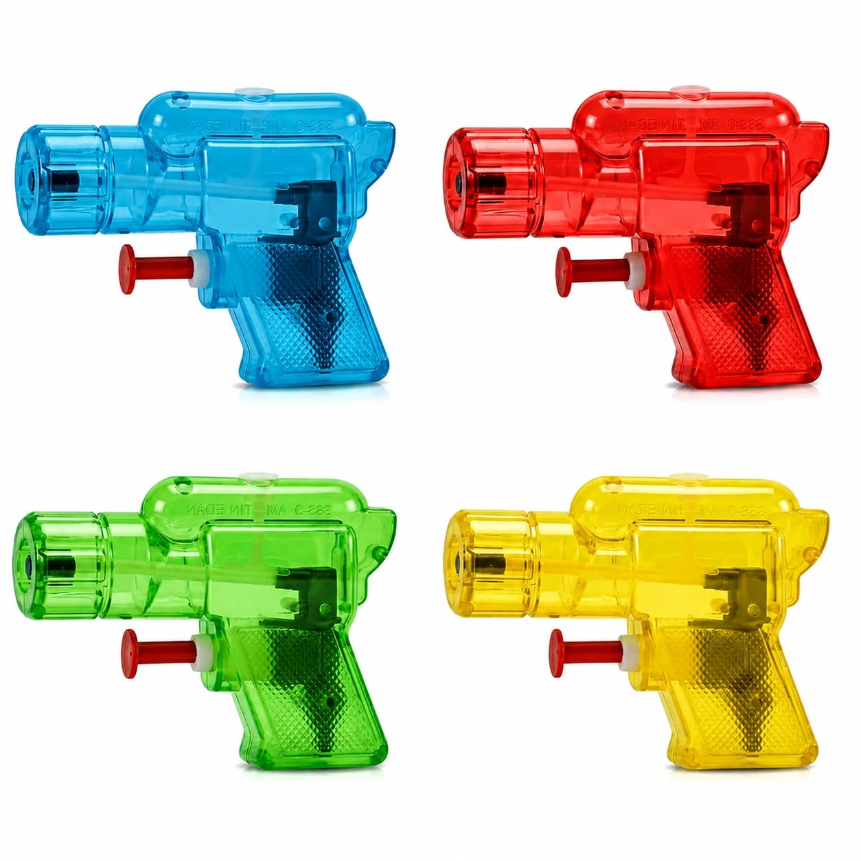4 PCS Mini Water Pistols – Transparent Small Water Guns – Bright Colour Squirt Toys for Summer Garden Pool Beach and Party Play