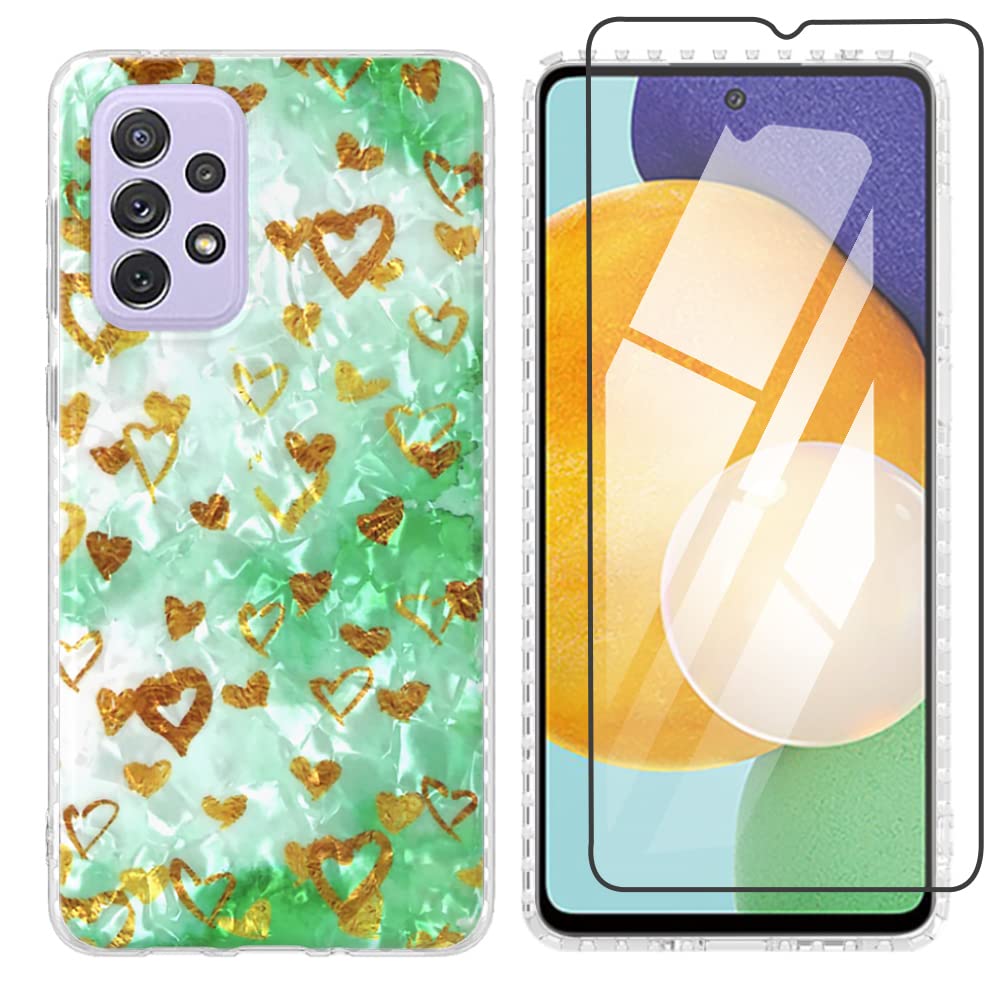 Alkaxfor Samsung Galaxy A13 5G Case with Screen Protector, Love Heart Cute Design for Women Girls Girly,Soft Slim TPU Silicone Shockproof Anti-Slip Protective Phone Case Back Cover for Samsung A13 5G