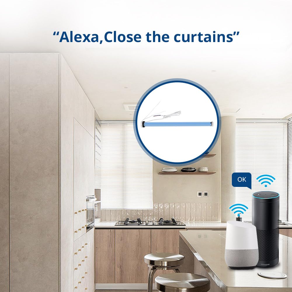 Motore per persiane elettriche WiFi per tubo da 38 mm, persiane tubolari intelligenti, funziona con Tuya Smart Life Alexa Google Home (motore con telecomando a 1 canale)