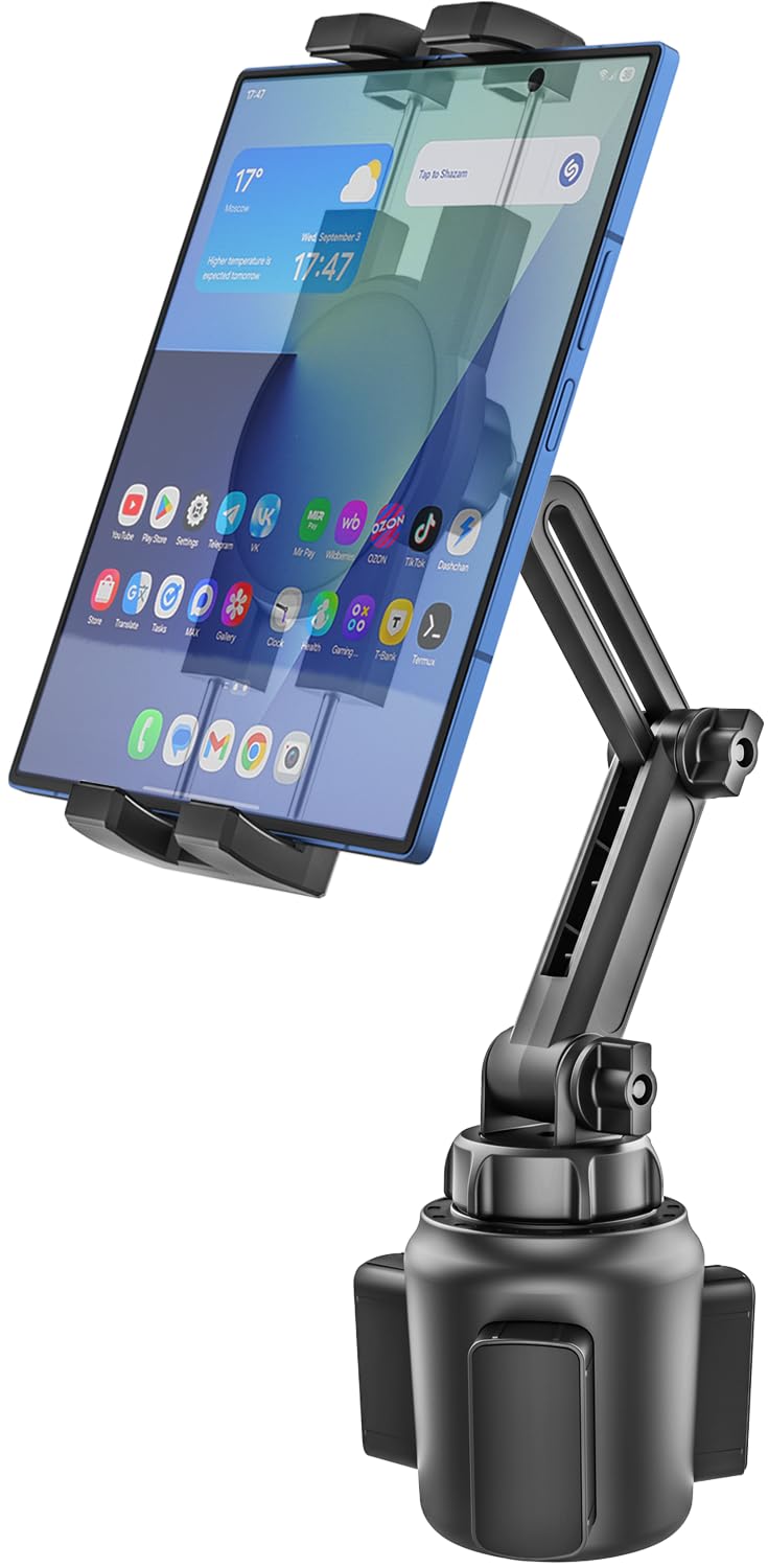 Tablet Halterung Auto Becherhalter für 4,7-13 Zoll iPad, Verstellbar & Stabil PKW Lang Arm Getränkehalter Tablethalterungen Auto für iPad Pro/Air/Mini, Smartphone, Galaxy Tab, Fire HD, iPhone