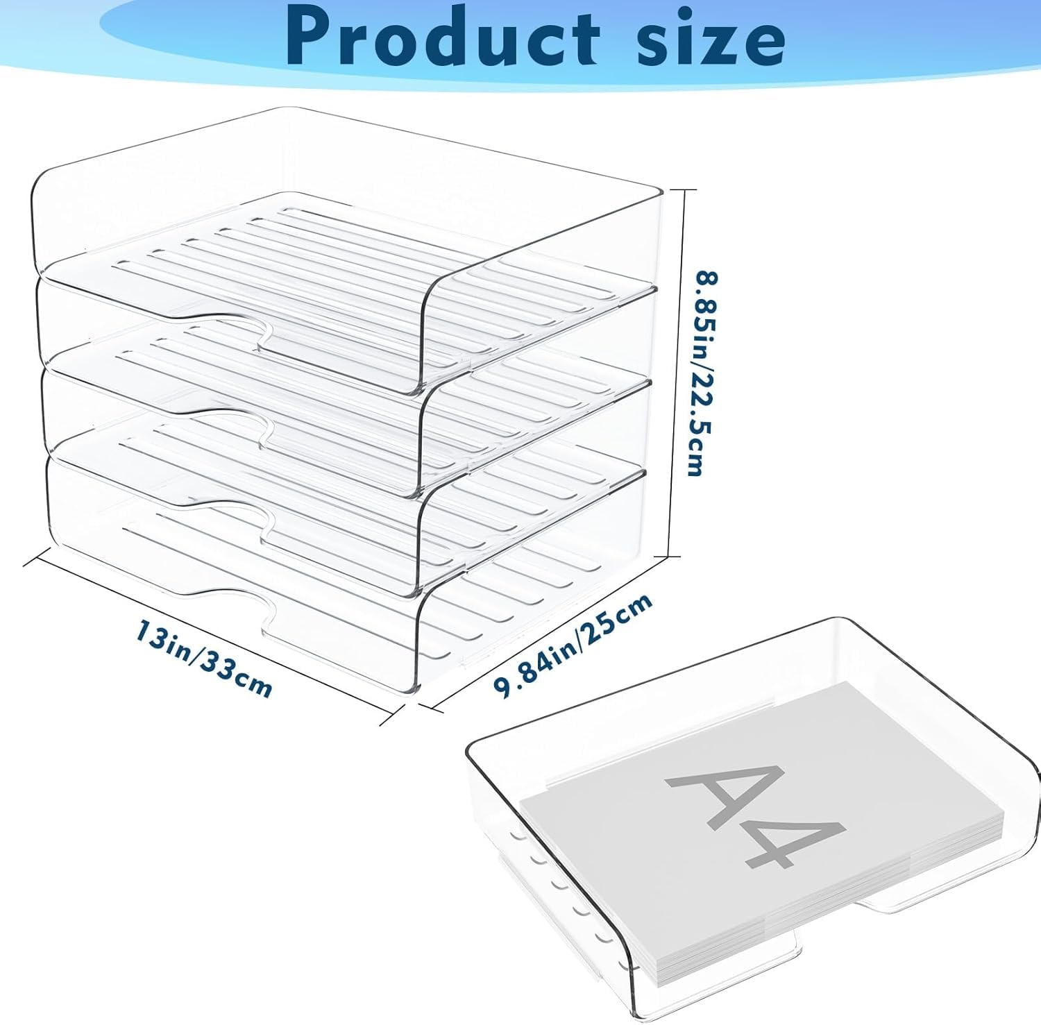 LATERN 4 Stück Papier Organizer Briefablagen, Acryl Stapelbare A4-Papierablage Transparenter Dokumentenhalter Schreibtisch Organizer für Bücher Notizen Papier Zuhause Büro Schule Organisieren
