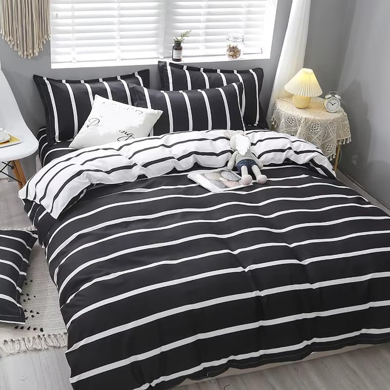 Parure de lit à rayures bicolore réversible avec housse de couette moderne en microfibre