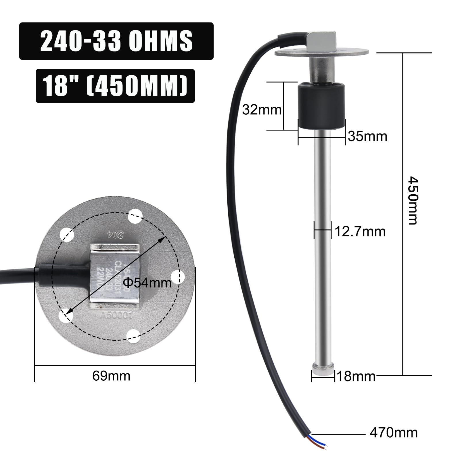 Geloo 24033 Ohms 18 Fuel Sending Unit Marine Fuel Gauge Sensor Fuel Water Level